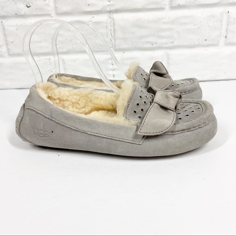 UGG Rheanna Grey Leather Sued Slip on Driving Loafer